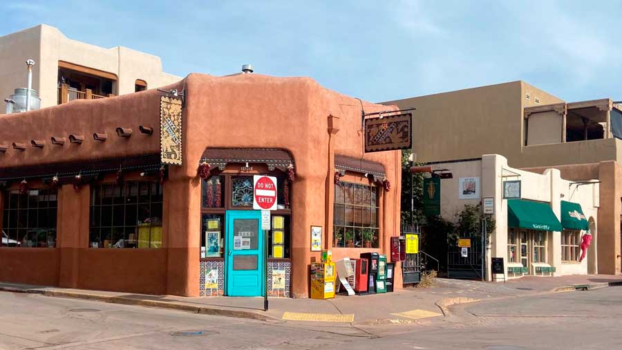 View of shops in Santa Fe Plaza