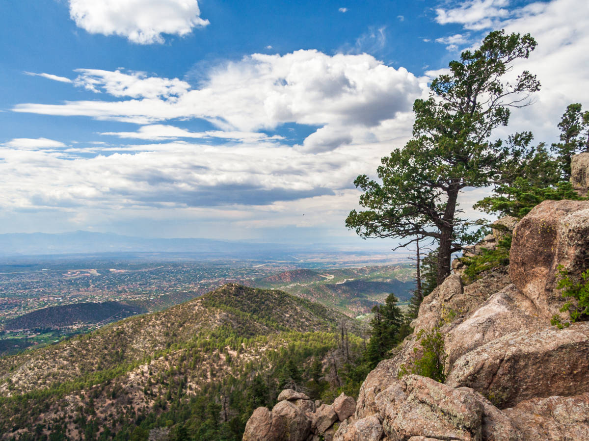 Overlooking view of Santa Fe from the trail of Atalaya Mountain