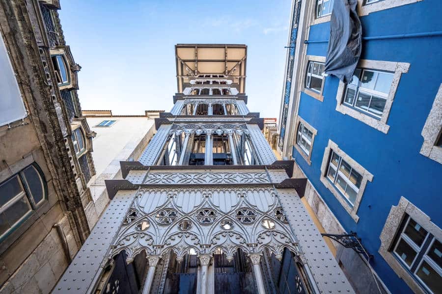 View of the massive Santa Justa Elevator from below