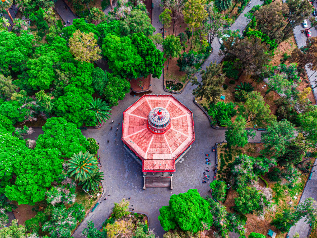 Top view of the Morisco Kiosk surrounded by greenery
