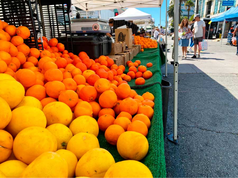 Lemons and oranges displayed on the Santa Monica Farmers' Market