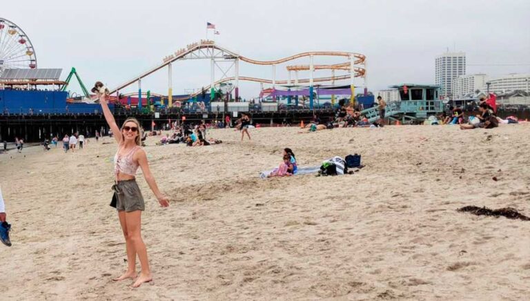 The author posing for a photo in Santa Monica State Beach