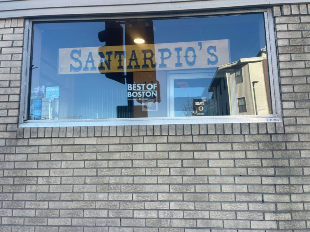 Santarpio’s signage and the best of Boston on the window