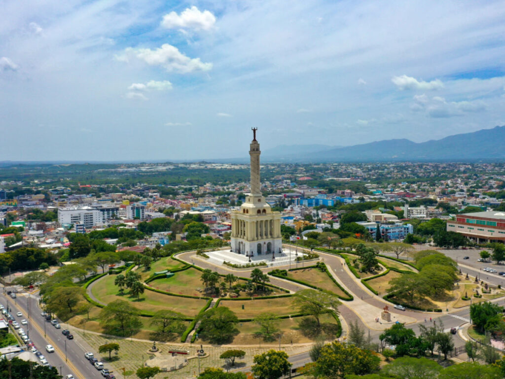 Aerial view of Monument of Santiago de los Caballeros in Dominican Republic