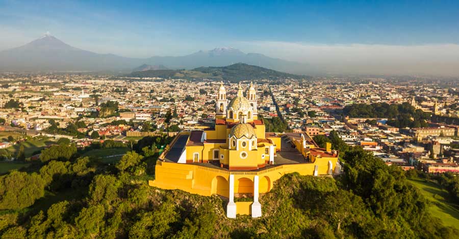 Aerial view of the Santuario de la Virgen de los Remedios in Puebla City