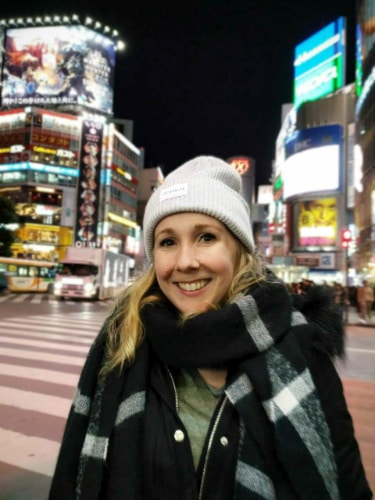 Sarah Heath smiling for a photo in Tokyo, Japan