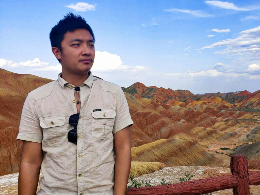 The author's husband at the viewpoint of Zhangye National Park