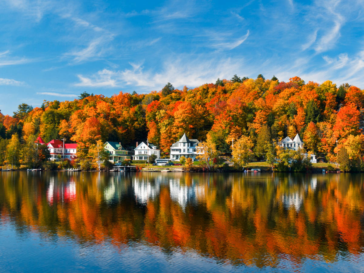View of the fall foliage reflecting on the Saranac Lake