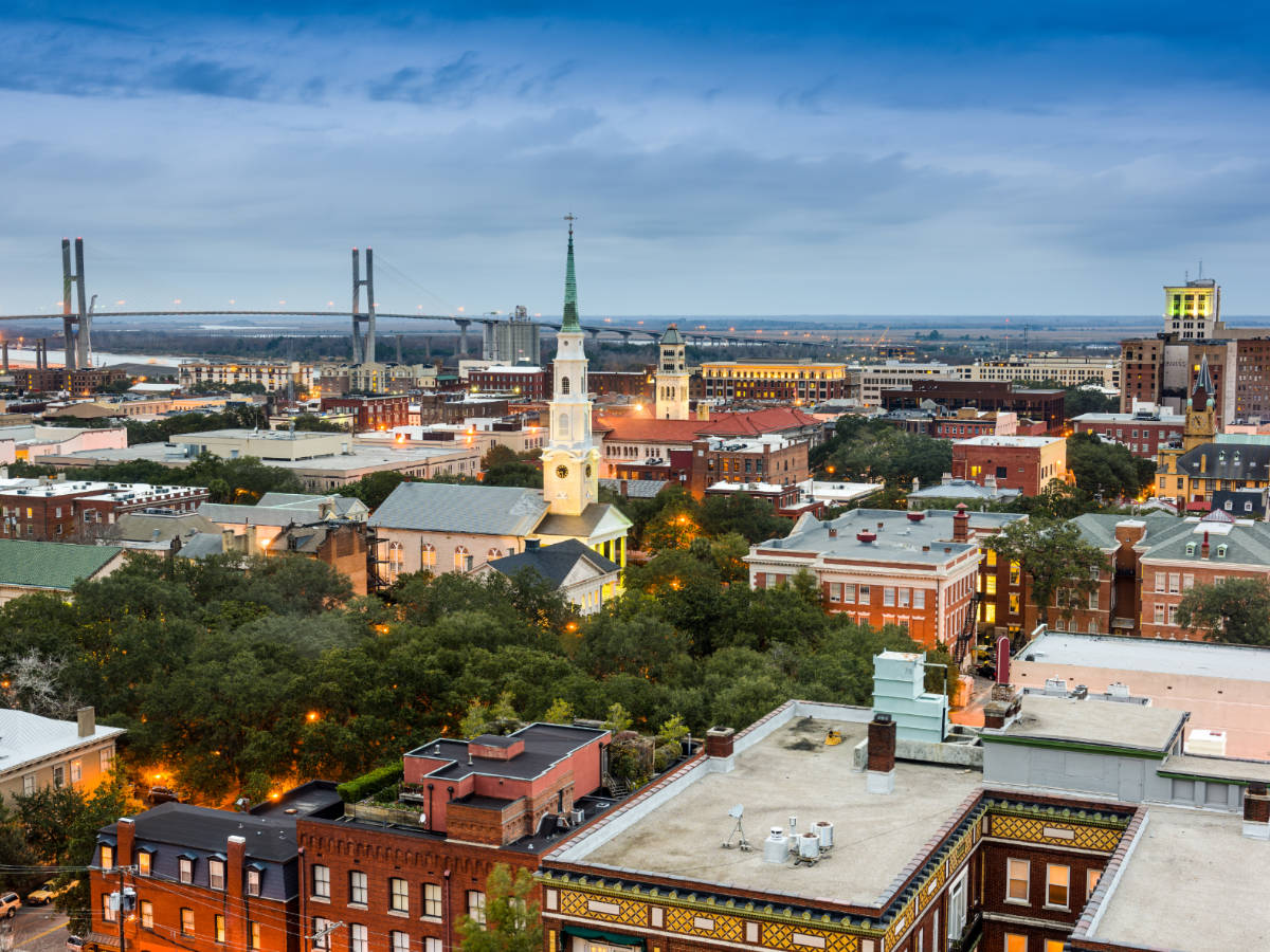 Aerial view of a neighborhood in Savannah