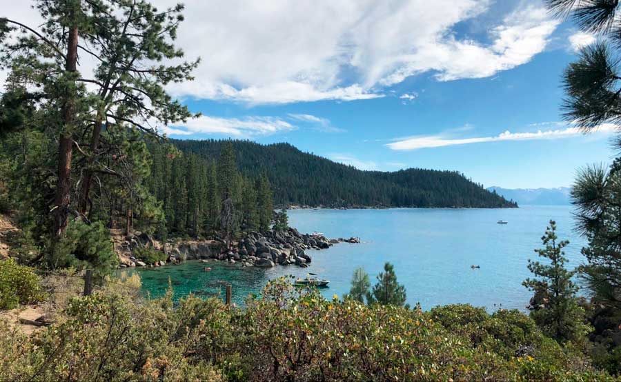 The Lake Tahoe under the clear blue sky