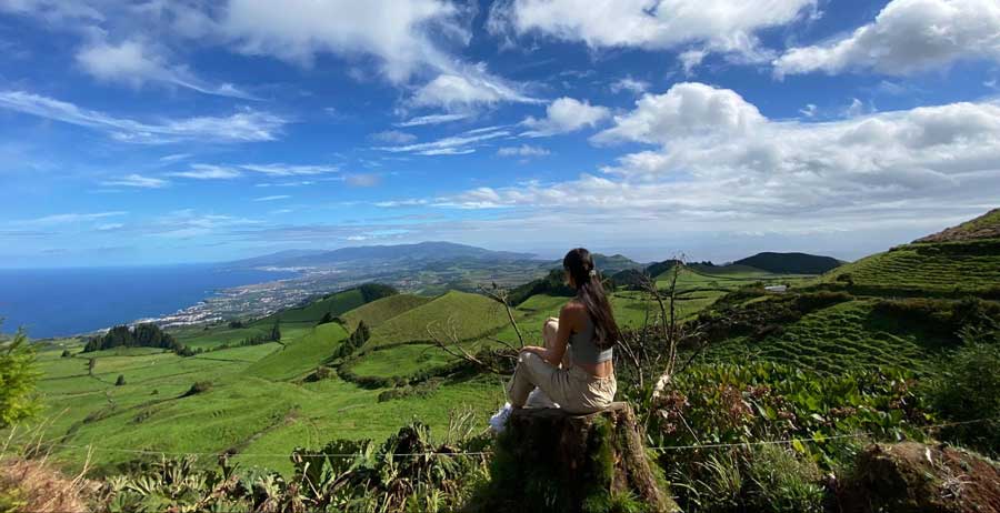 The author admiring the view during one of her stops in Sao Miguel Island tour
