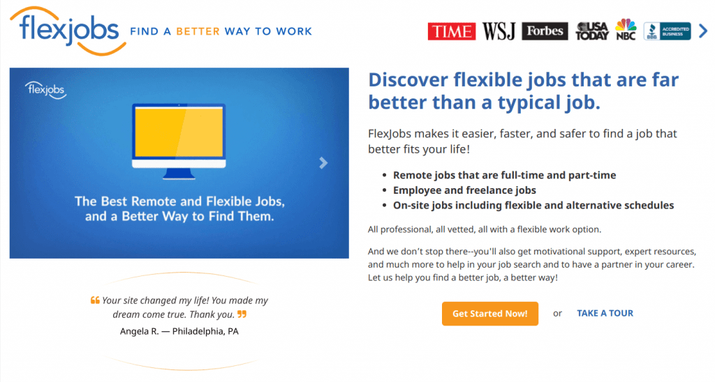 View of the Flexjobs website