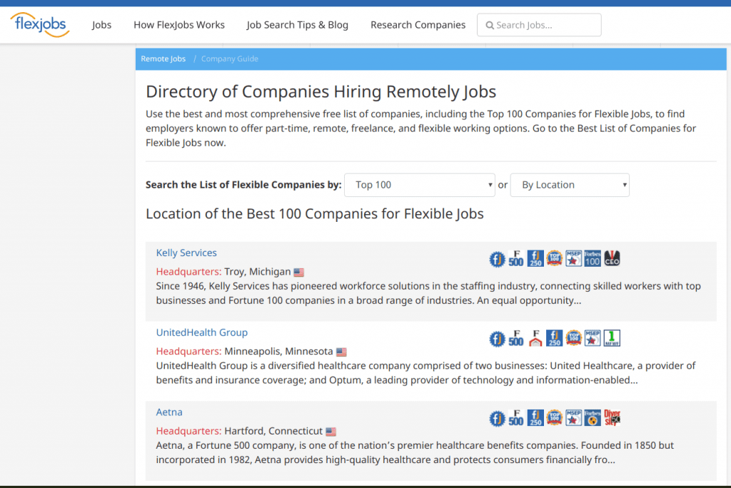 View of the Flexjobs website