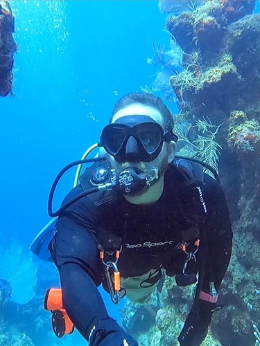 Andrew scuba diving under the water of St. Croix, USVI