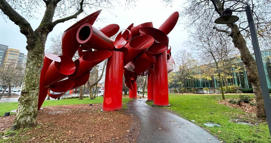 A red sculpture in Seattle Center