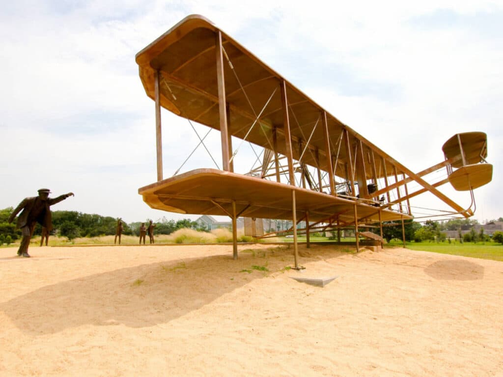 View of the sculptures of Wright brothers in Wright Brothers National Memorial