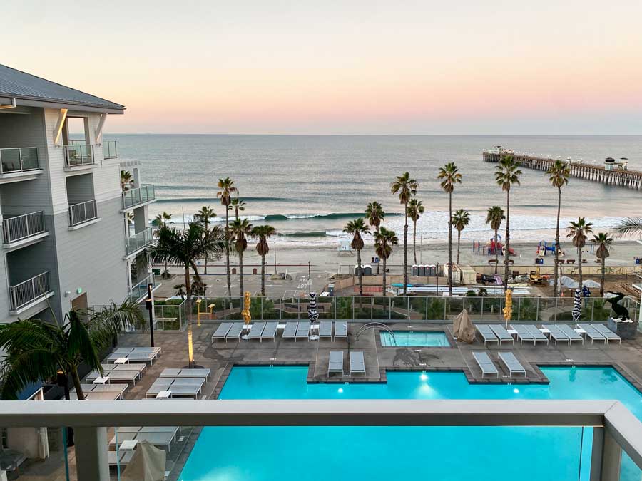 Overlooking view of the pool and the ocean from Seabird Resort