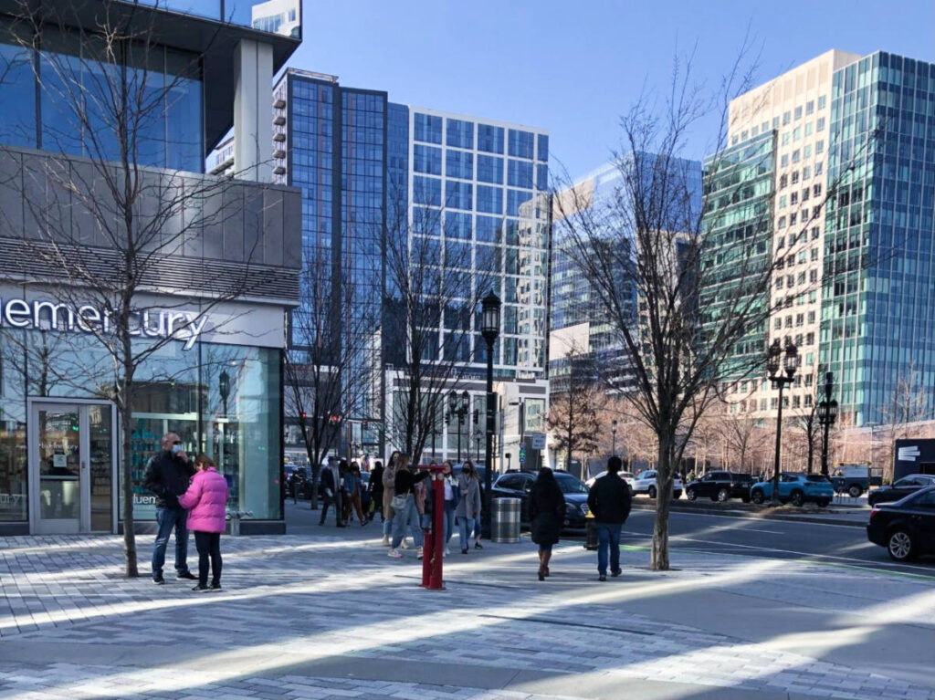 View of the crowd around the Seaport District