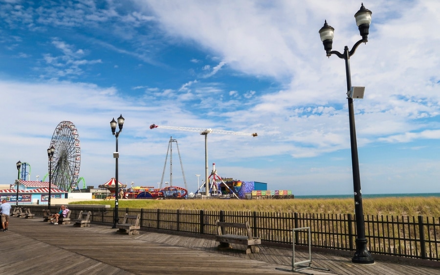 View of the shops and carnival in Seaside Heights Boardwalk