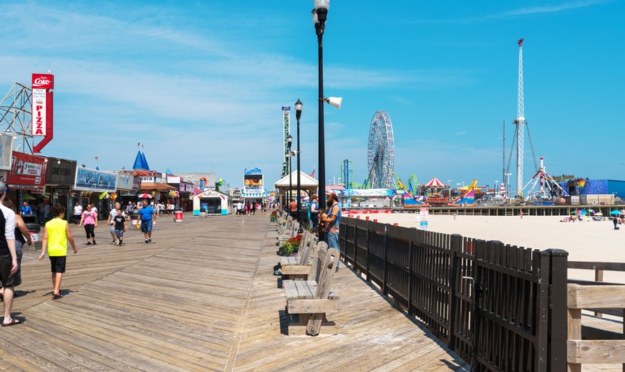 View of people passing through the Seaside Heights Boardwalk