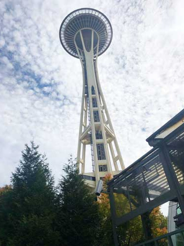View of the Space Needle in Seattle from the bottom
