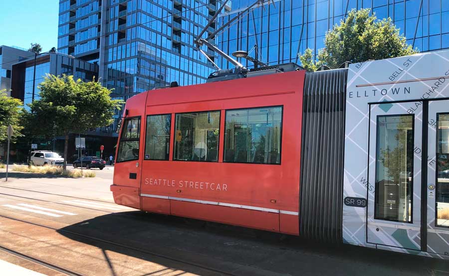 View of the Seattle Streetcar on the street