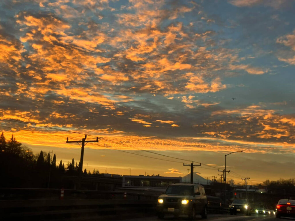 Scenic view of the sunrise over Seattle