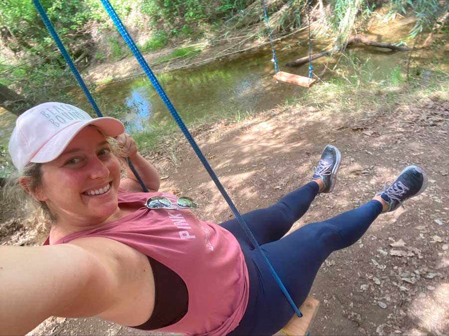 The author on a swing in the Secret Swings in Carlsbad
