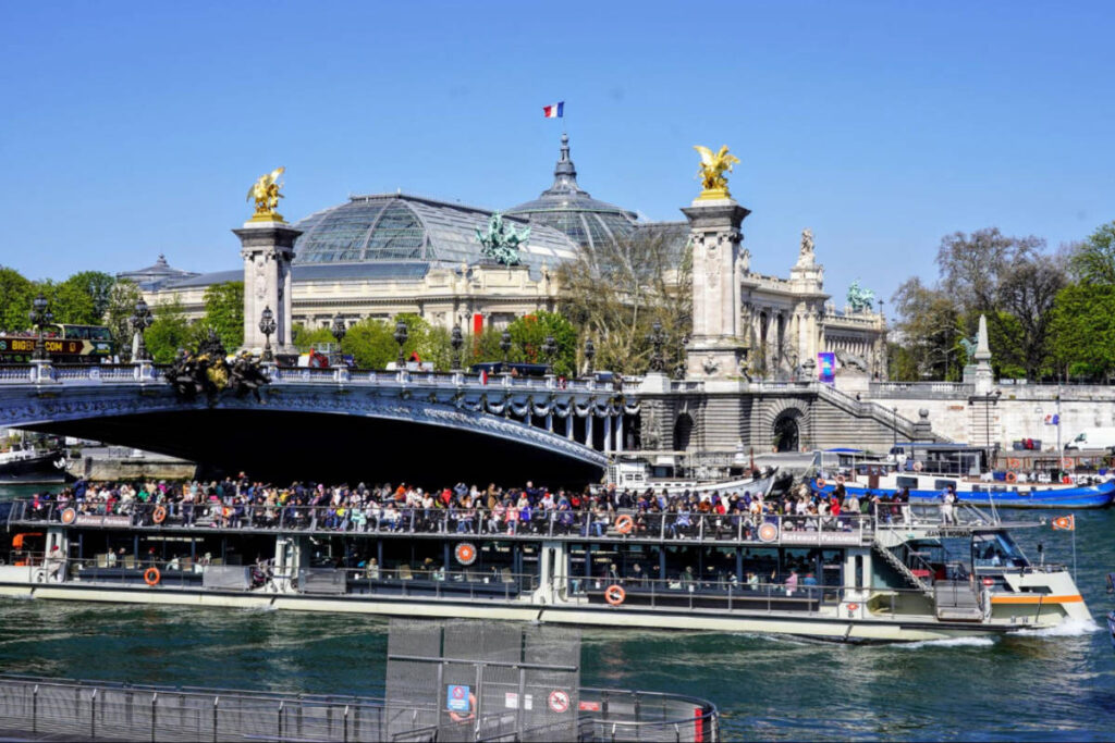 View of people on the Seine tour boat