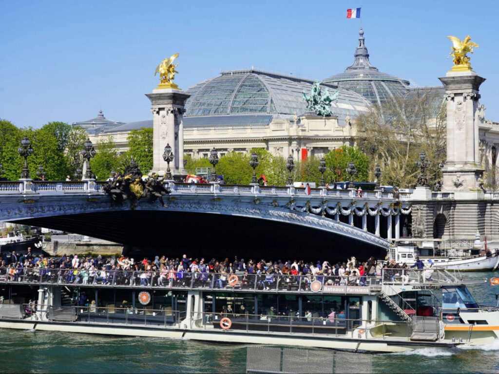 View of people at the Seine tour boat