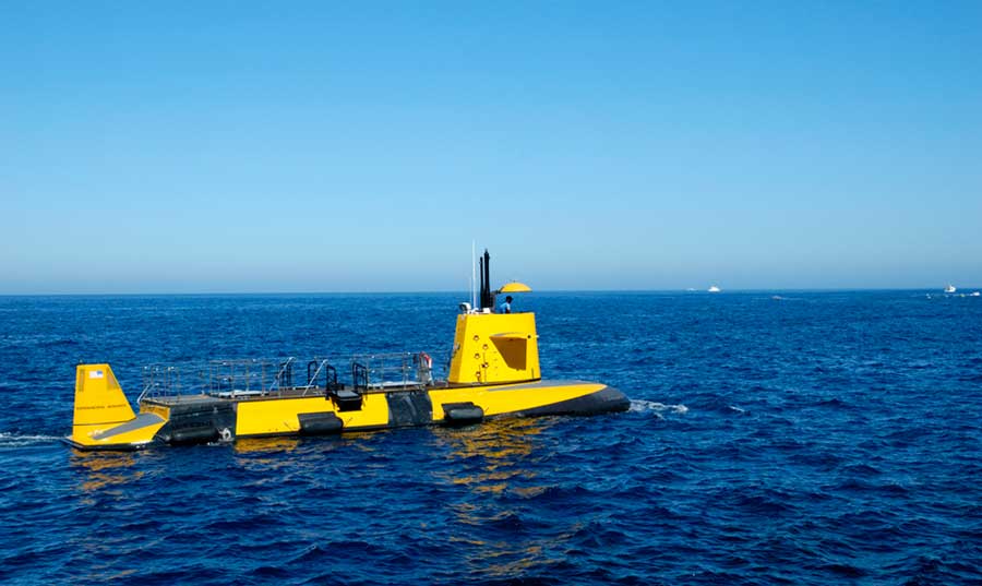 A yellow semi-submarine exploring the water in Catalina Island
