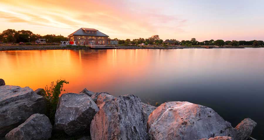 Colorful sky over the Seneca Lake during sunset