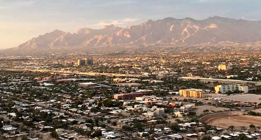 Overlooking view of Tucson and the Sentinel Peak from afar