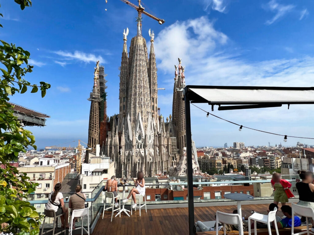 Magnificent view of the La Sagrada Familia from the rooftop bar of Sercotel Hotel