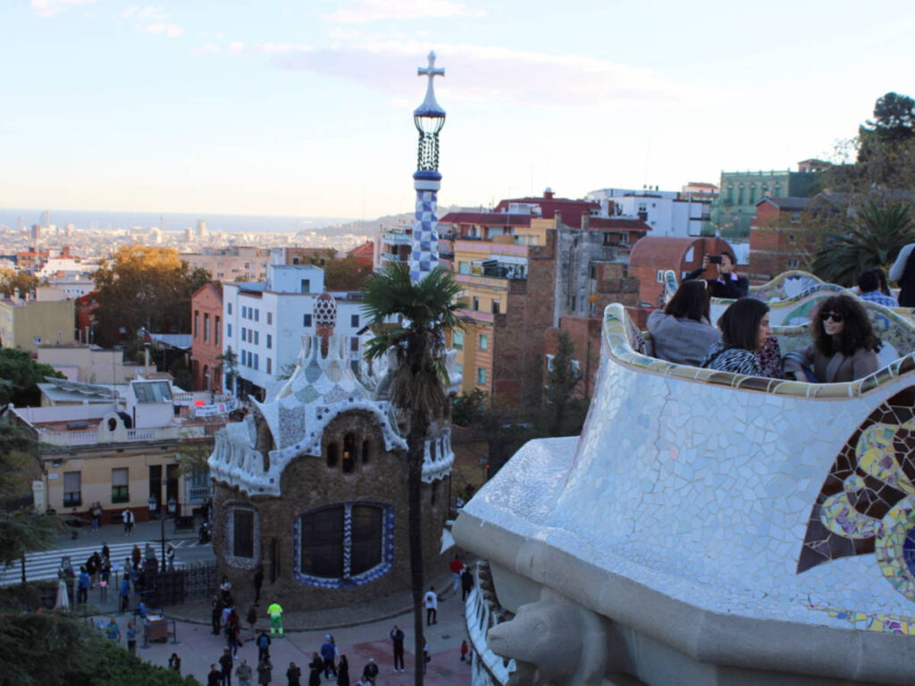 Overlooking view of Park Güell from Serpentine Bench