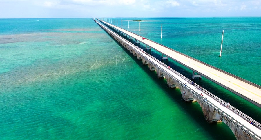 The Seven Mile Bridge and the blue green water around it