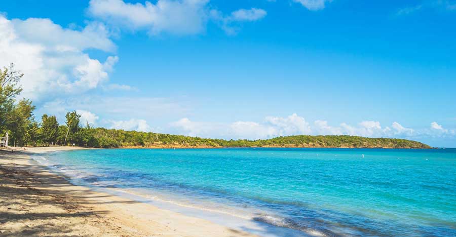 View of the blue water in Seven Seas Beach and the clear blue sky