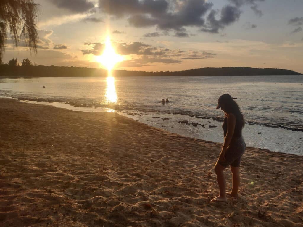 The author, Vanessa Ramos during sunset in Seven Seas Beach in Cabezas de San Juan