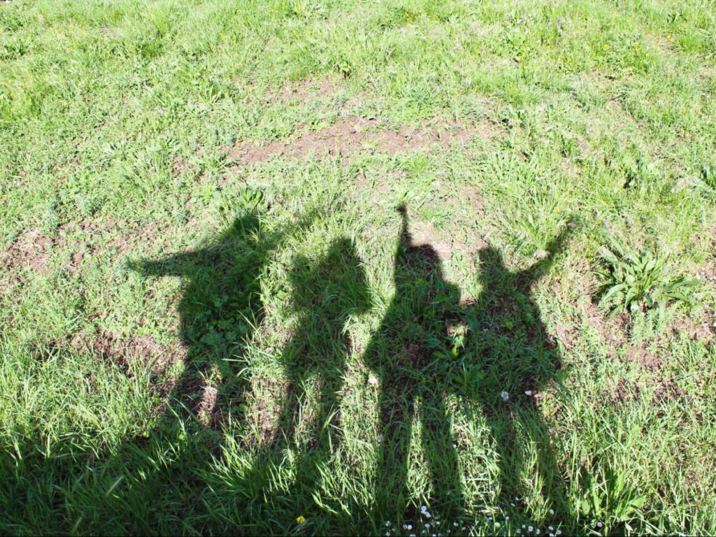 A group of friends' shadow on the ground