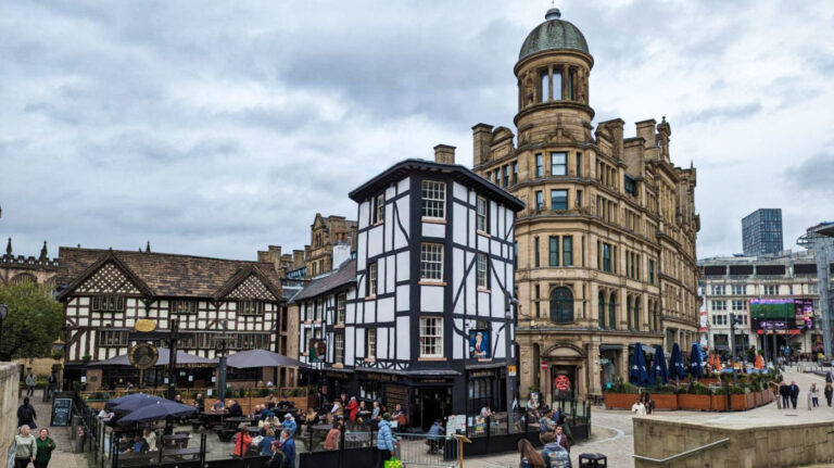 View of the people around the Shambles Square in the Central Retail District