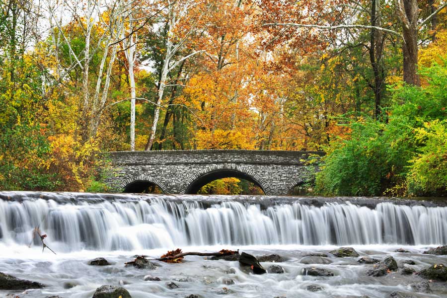 A waterfall in Sharon Woods during autumn season