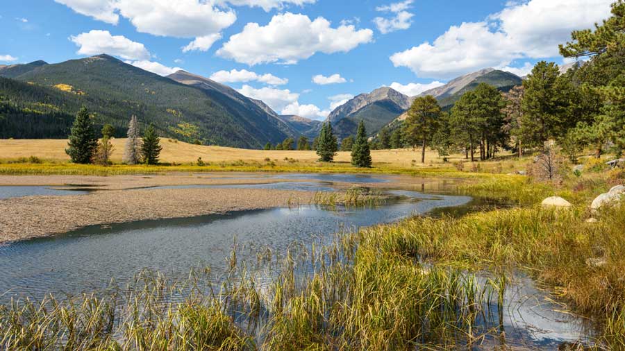 View of the Sheep Lakes under the clear blue sky