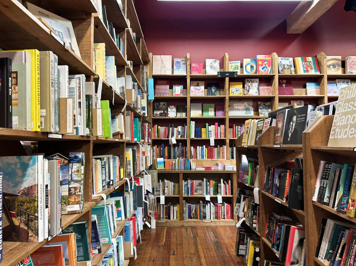 View of the full shelves at the Elliott Bay Bookstore