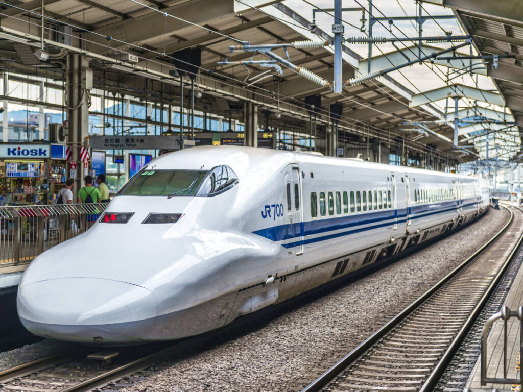 The Shinkansen bullet train at the Kyoto Station