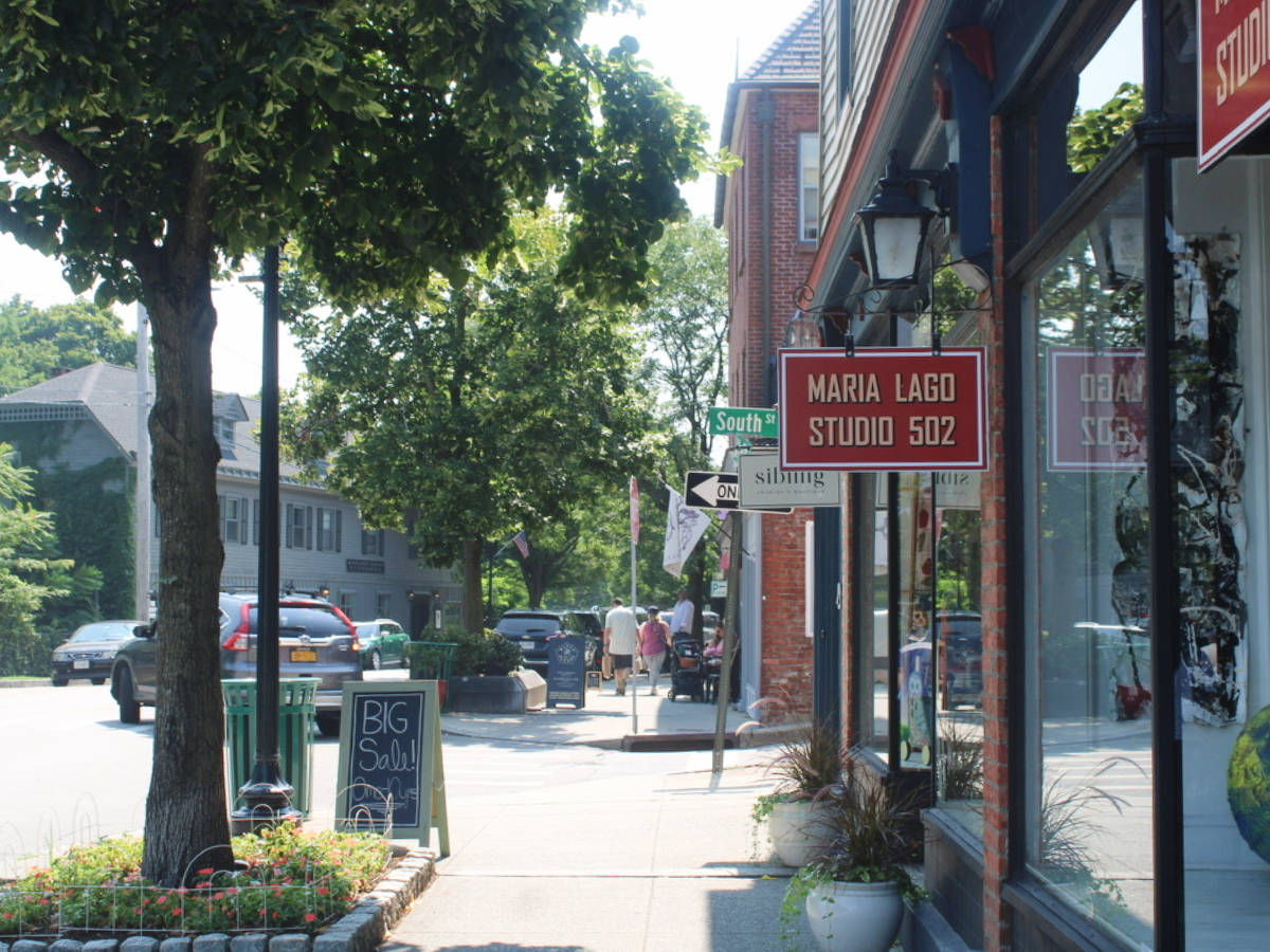 View of shops and art galleries around Beacon neighborhood