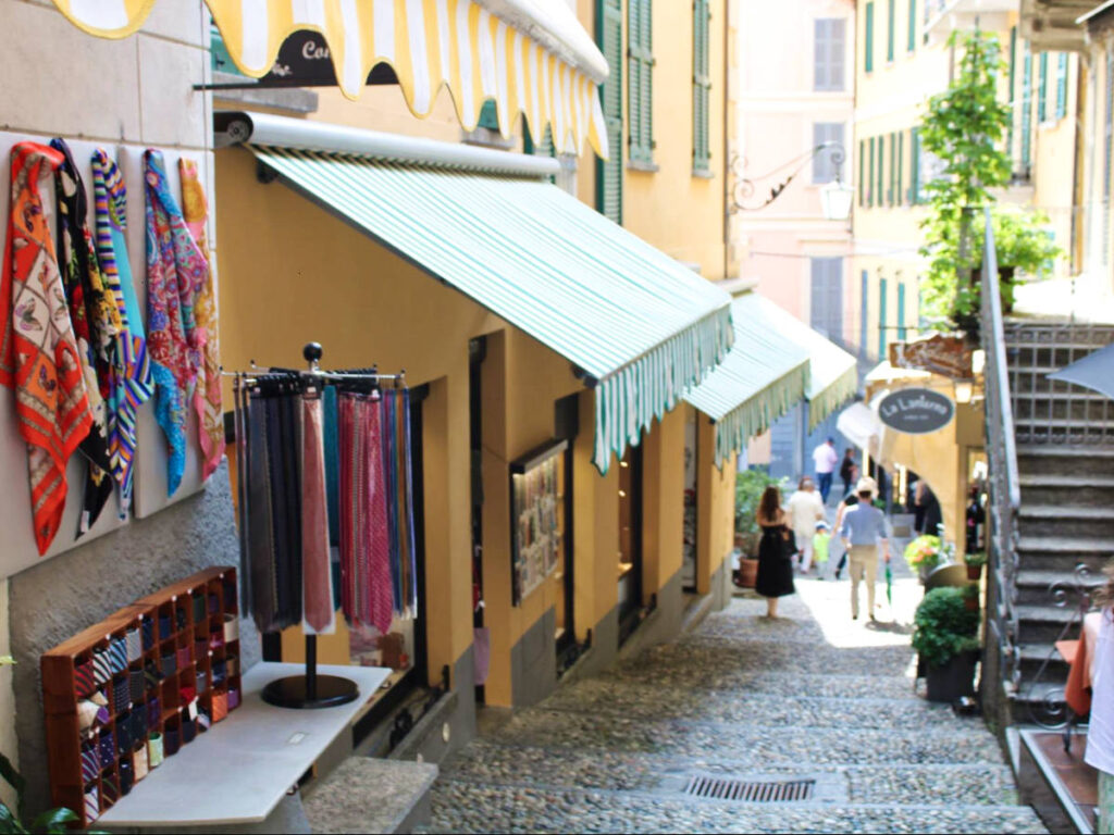 View of the shops around the street in Lake Como