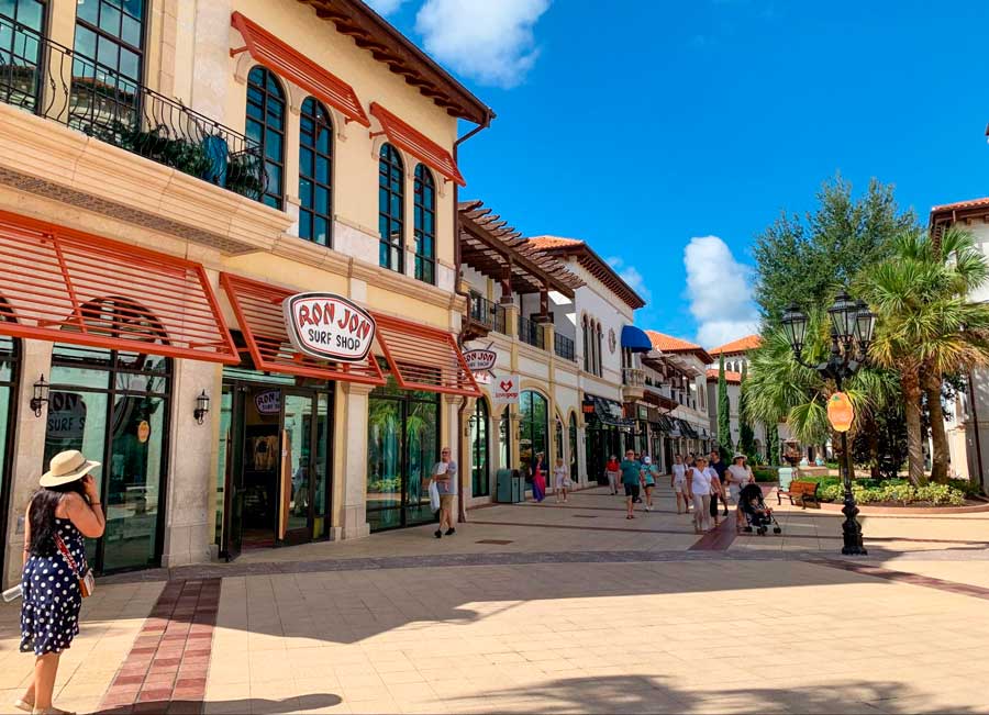 People wandering in the line of shops and boutiques