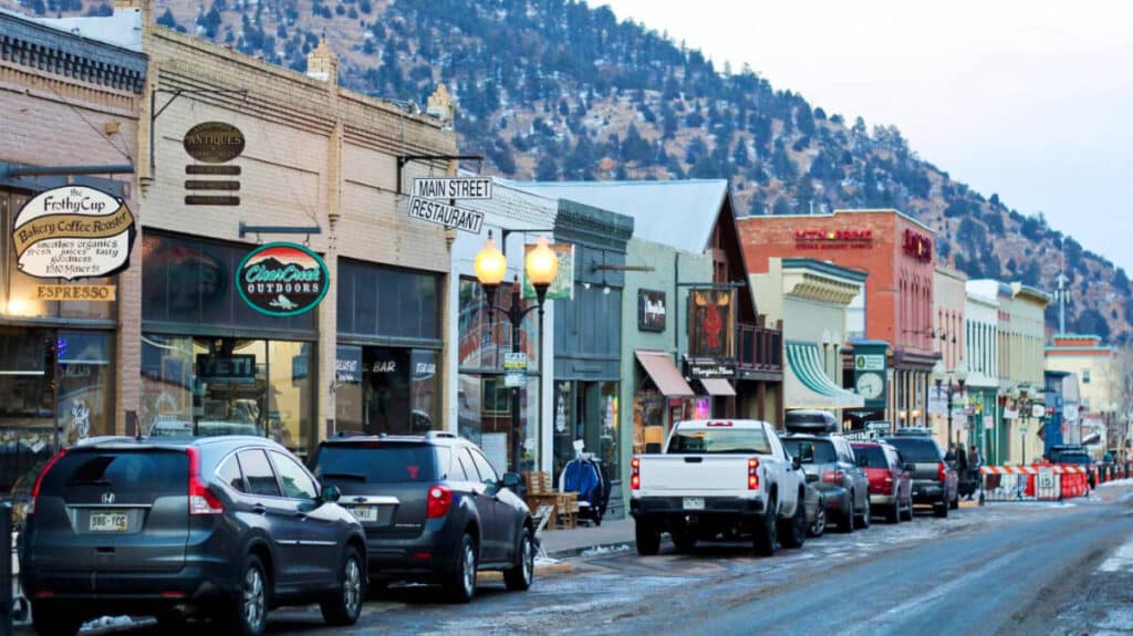 Stores alongside a road in Idaho Springs