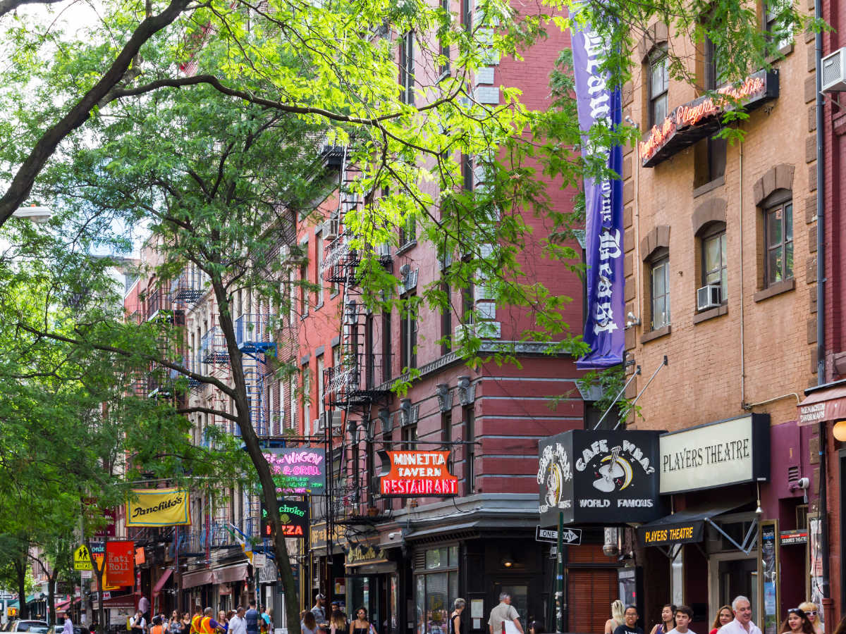 View of bars and restaurants at the Greenwich Village area