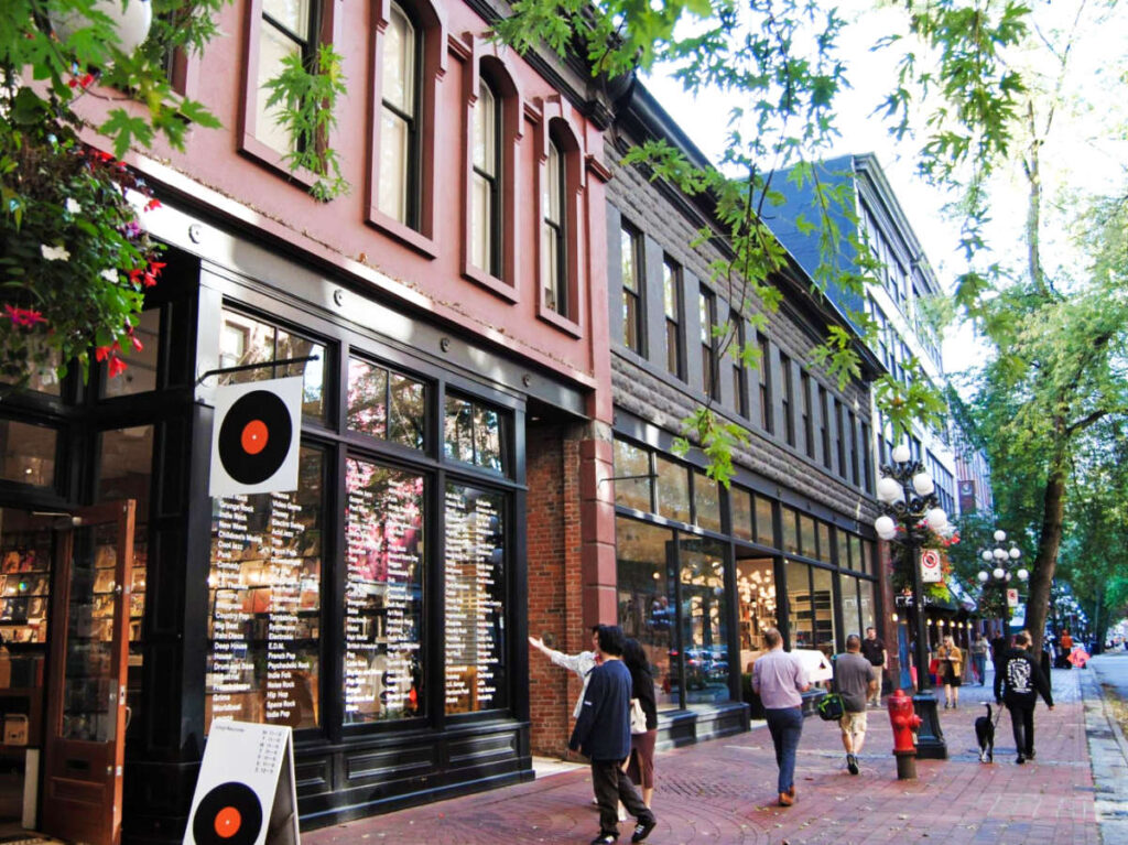 View of the shops in the historic buildings in Gastown